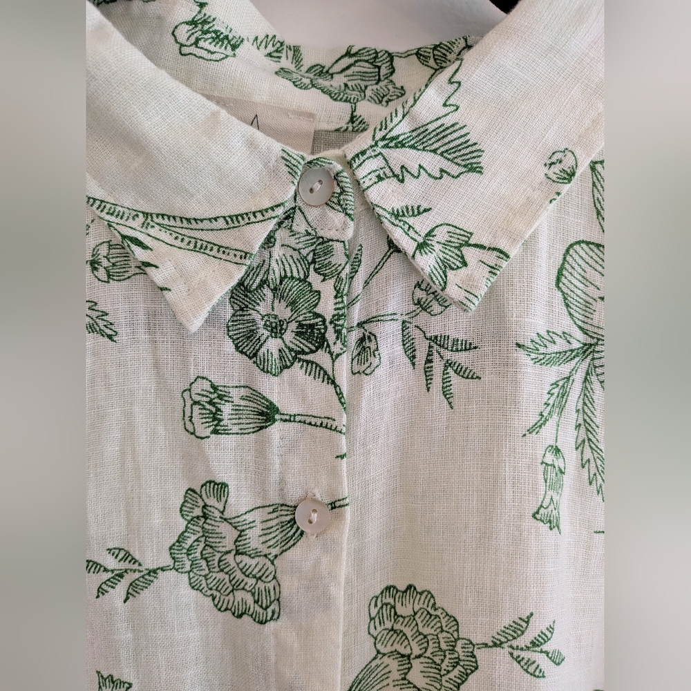 Joie Linen Green Floral White Women's Button Down Shirt Size L NWT Resort Beach - Picture 6 of 16